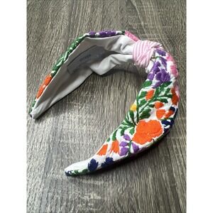 MI GOLONDRINA Hand Embroidered Knotted Headband Floral Stitched Embroidered Rare